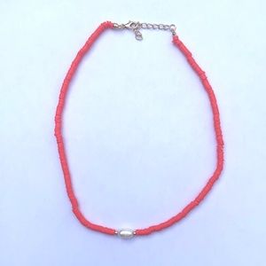 Coral Red Pearl Handmade Necklace Choker Summer